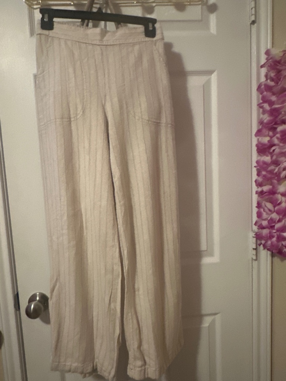 Pin Stripe Ivory High Waisted Flare Pant